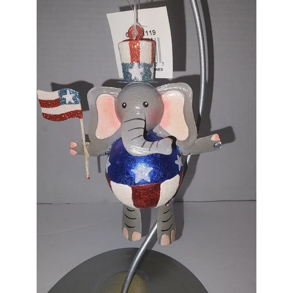 New Gallerie Ii Metal‎ Elephant Christmas Tree Ornament Patriotic USA